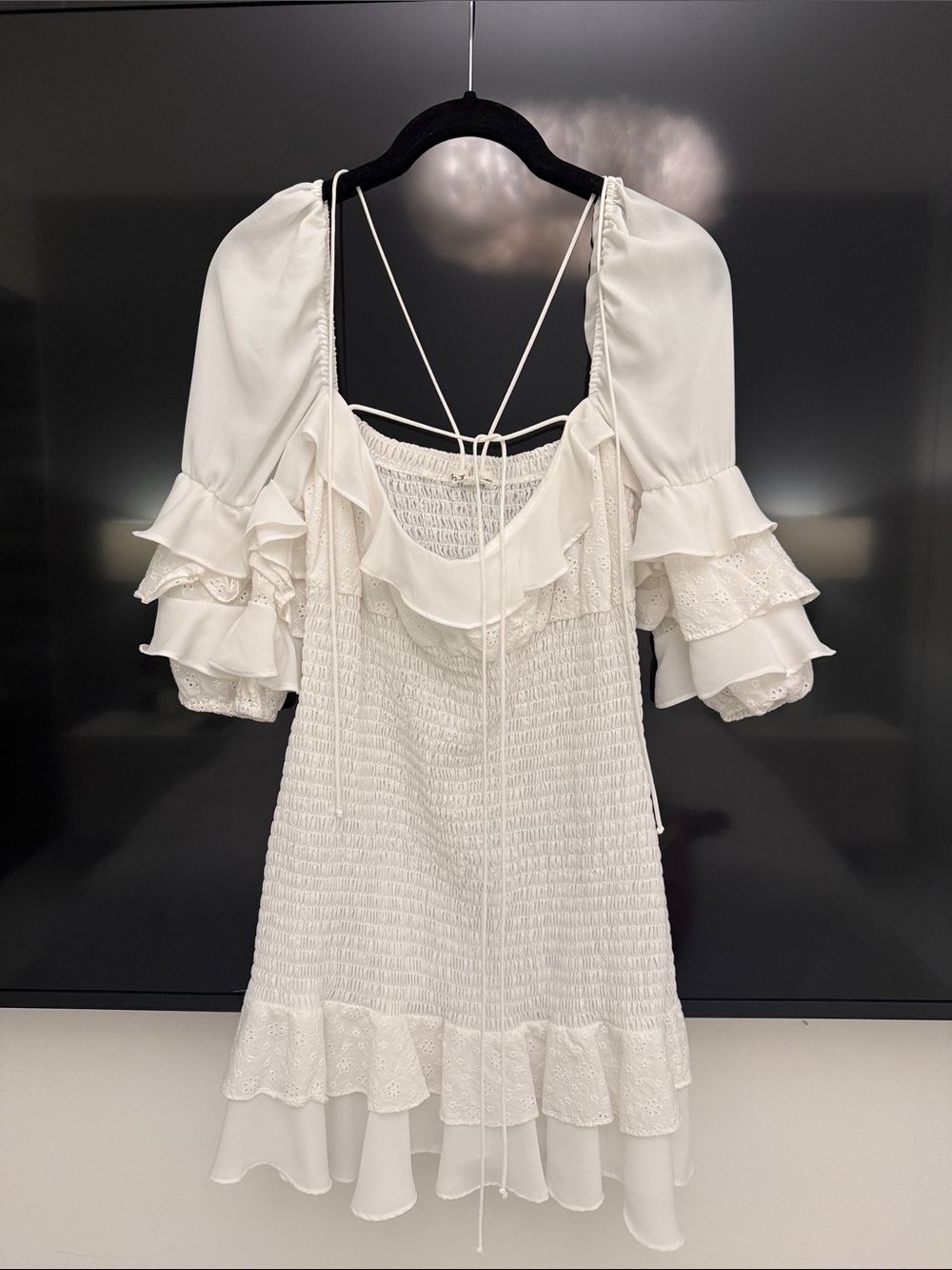 For Love And Lemons Ivory Ruffled Smocked Mini Dress